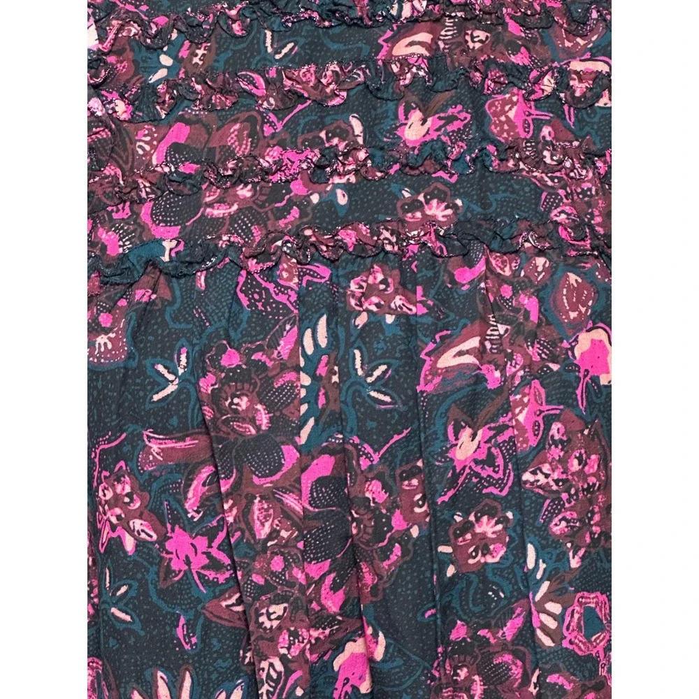 Ulla Johnson Pink Purple Floral Ruffle Puff Sleeve Blouse Top Size 0
